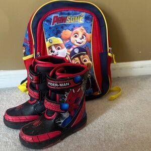 Kids Spider-Man Snow Boots and Paw Patrol Backpack